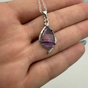 Fluorite Teardrop Purple Necklace Silver Tone Pendant‎ Jewelry Women's Fashion